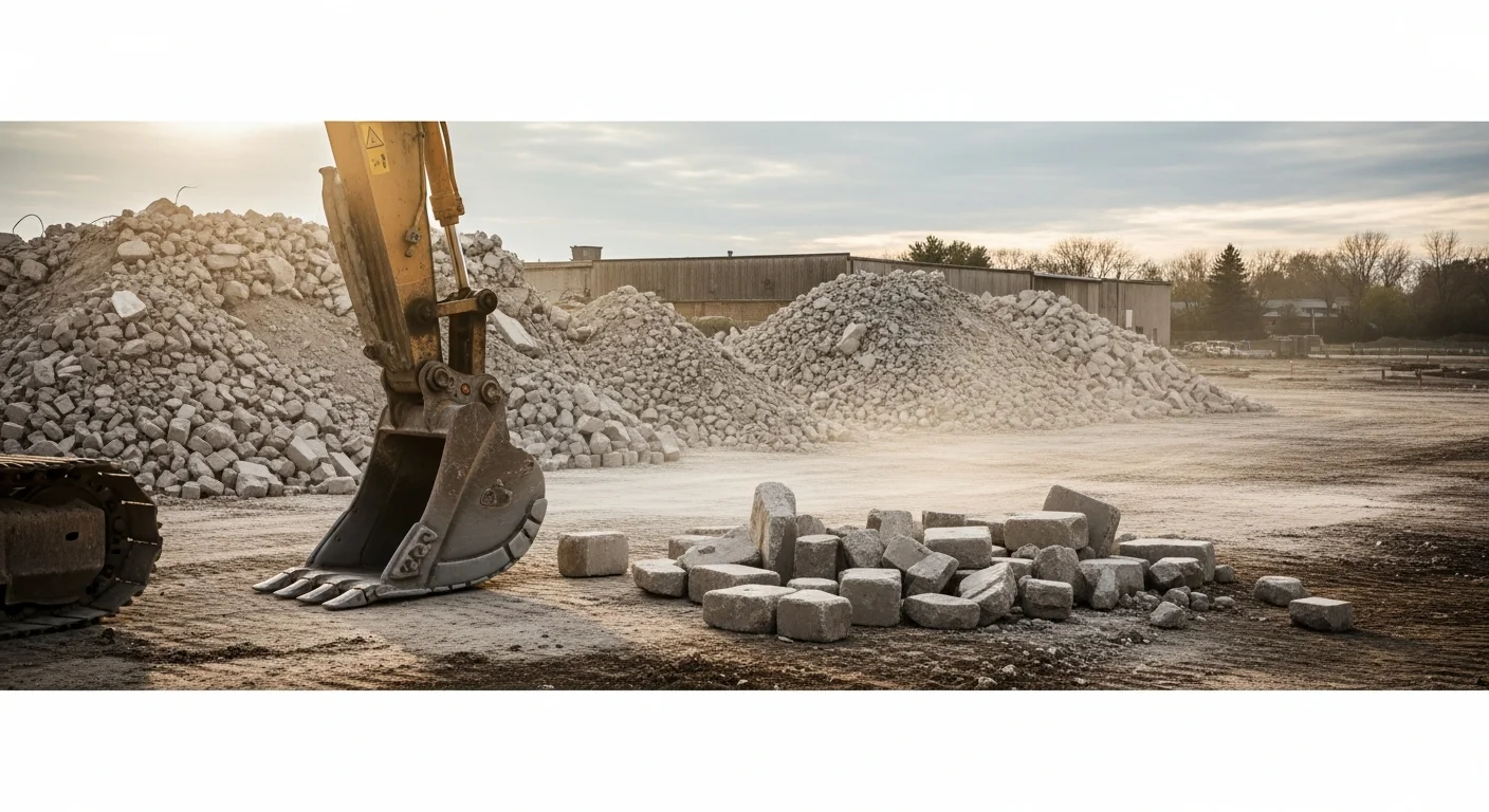 Demolition equipment clearing debris from commercial site