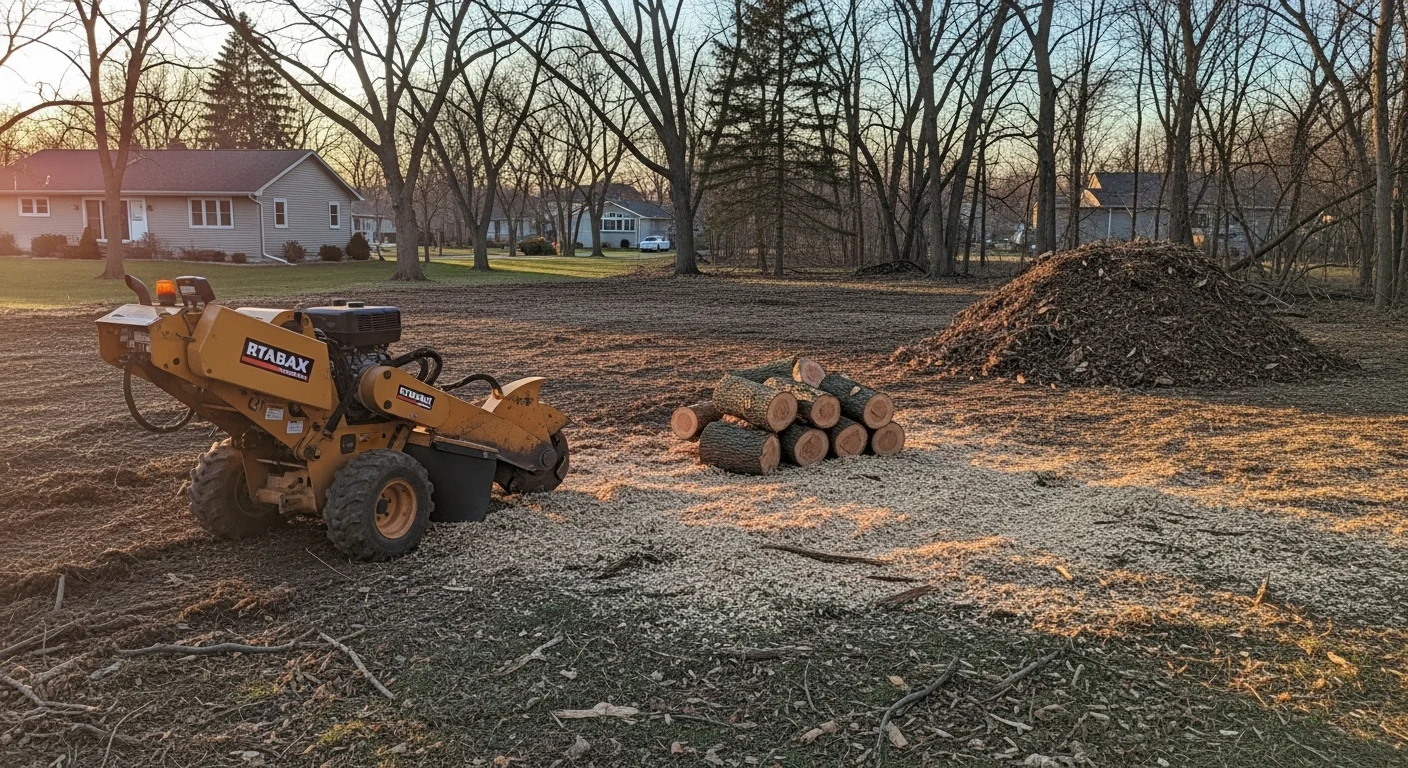 Tree removal service in progress on residential property
