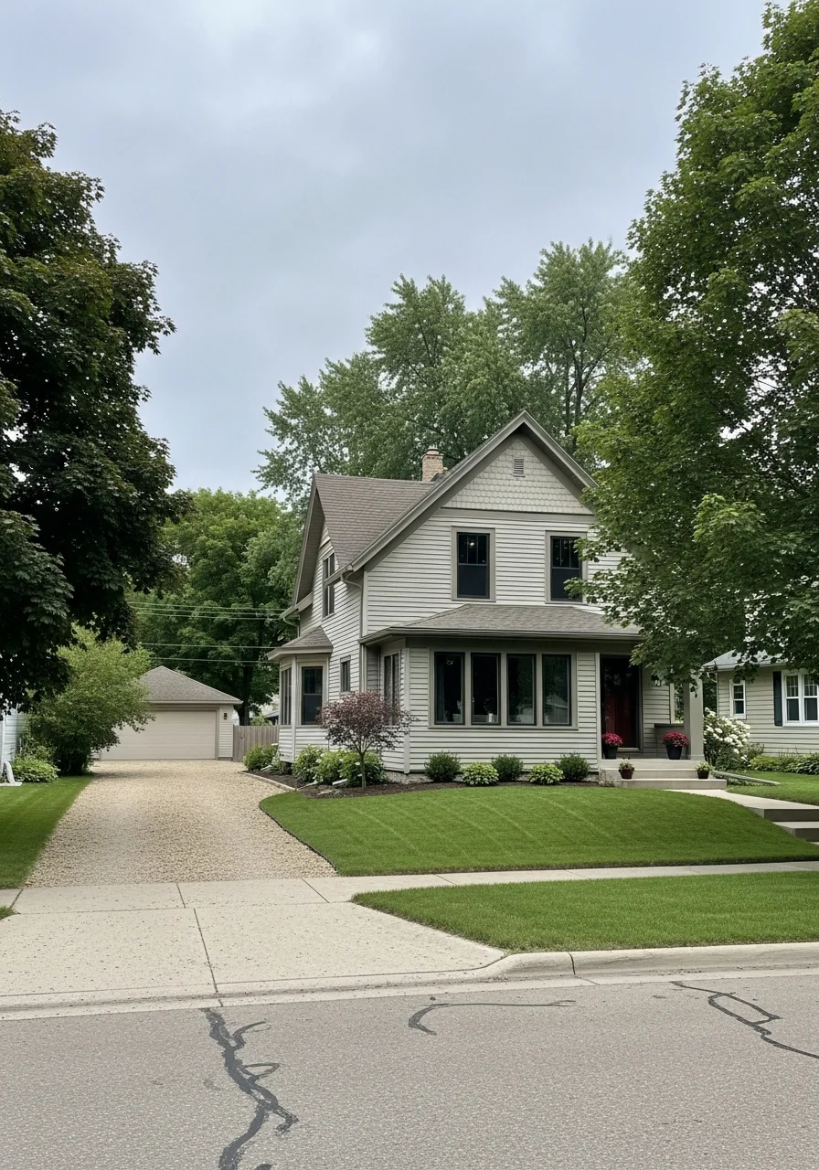 Residential neighborhood in River Falls showing a well-maintained home with landscaping typical of the area.